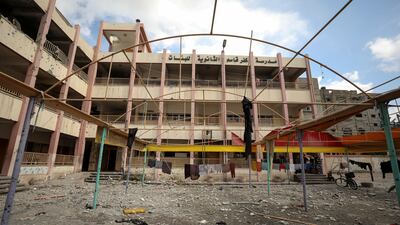 Damage to a school building hit by an Israeli air strike on the Beach refugee camp in Gaza city on Sunday. Reuters