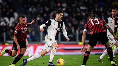Juventus forward Cristiano Ronaldo in action against AC Milan at the Allianz Stadium in Turin. AFP