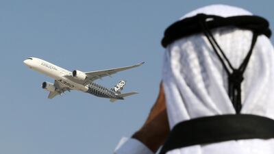 An Airbus A350 at the Dubai Airshow. The plane maker is yet to sign an order at the event. Karim Sahib/AFP
