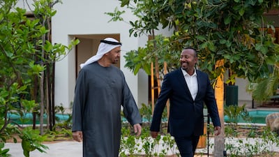 President Sheikh Mohamed with Ethiopian Prime Minister Abiy Ahmed. Hamad Al Kaabi / UAE Presidential Court