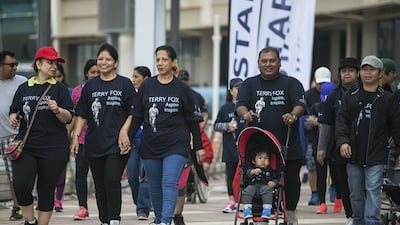 The start of the Dubai Terry Fox Run. Proceeds will go to cancer research projects in the UAE. Mona Al Marzooqi / The National