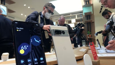 The Google Pixel 7 Pro phone is displayed after its launch in New York. AFP