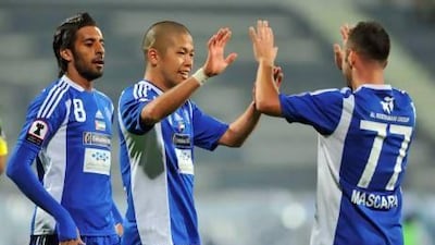 In his debut with Al Nasr on Wednesday night, Japanese player Takayuki Morimonto scored to help lift the team to a 6-1 win over Al Shaab.