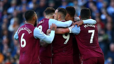 Villa's Danny Ings celebrates after levelling at 1-1 from the penalty spot. Getty