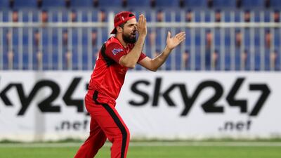 Sharjah's Rohan Mustafa bowls Fujairah's Jiju Janardhanan