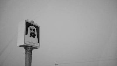 Portrait. Always a welcome sight, the portrait of Sheikh Zayed at the side of the road always indicates being close to Dubai.