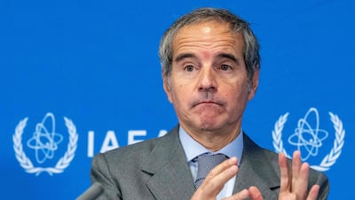 Director General of the International Atomic Energy Agency (IAEA) Rafael Grossi speaks after an emergency meeting. Joe Klamar / AFP