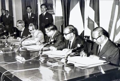 A signing ceremony at the first Asean meeting in Bangkok in August, 1967. AFP
