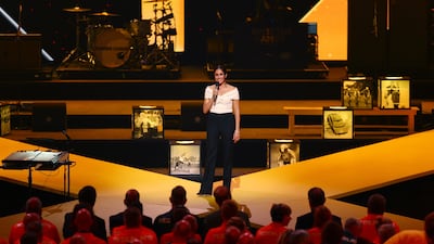 Meghan speaks during the Invictus Games opening ceremony at Zuiderpark in the Netherlands, in April. Getty Images