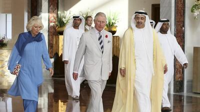 Sheikh Abdullah bin Zayed, receives Prince Charles, the Prince of Wales and The Duchess of Cornwall, upon their arrival at the Presidential Airport commencing an official visit to the UAE. Pawan Singh for the Crown Prince Court - Abu Dhabi
