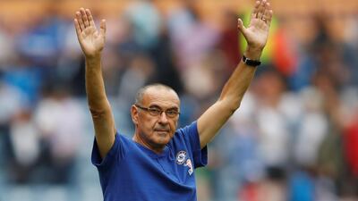 Chelsea manager Maurizio Sarri celebrates after the match. Action Images / Reuters