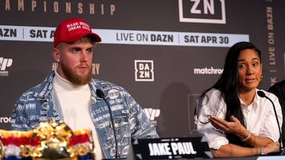 Co-promoter Jake Paul, left, and Amanda Serrano at The Leadenhall Building in London on Monday February 7, 2022. PA
