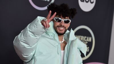 Bad Bunny at the American Music Awards on November 21, 2021, at Microsoft Theater in Los Angeles. AP