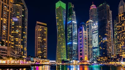 Cayan Tower lit up green. Courtesy Tourism Ireland