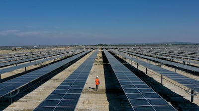 A solar farm in Albania. Solar power's share of investment is proportionally up by 24 per cent. AFP