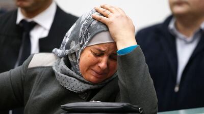 Suha Abu Khdeir breaks down in an Israeli courtroom on February 4, 2016, after two Israelis are sentenced to life and 21 years in prison for killing her 16-year-old son, Mohammed, in 2014. Ahmad Gharabli/AFP