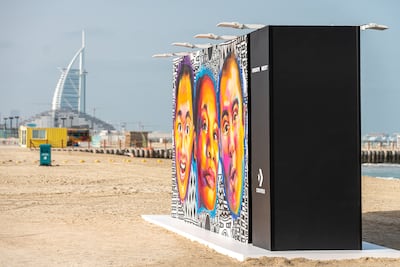 Dubai's Converse Create Next Murals is on Kite Beach with Burj Al Arab as a backdrop. Photo: Converse / Stephen Godenzie