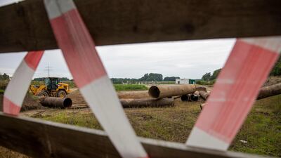 Gas pipes are seen next to a Eugal/Nord Stream 2 station along the pipeline, near the village of Wrangelsburg, north eastern Germany. AFP