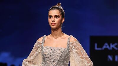 A model presents a creation by Swapnil Shinde during Lakme Fashion Week summer/resort 2020 in Mumbai, India, on February 12, 2020. EPA