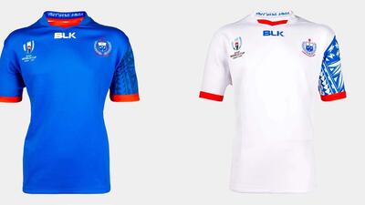 10: Samoa – We're getting into the section of the rankings where both the home and away kit are both competent designs. The Samoan sleeve tattoo works nicely on this kit produced by BLK. I probably prefer it being accentuated on the away strip, but can understand it not being everyone's cup of tea. Image via rugbyworldcup.com