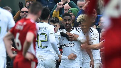 Leeds United's Spanish defender Junior Firpo celebrates scoring the second goal. AFP