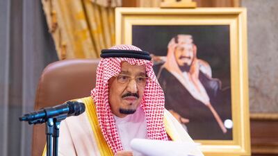 Saudi King Salman delivers a televised speech to the kingdom on the coronavirus outbreak on March 19, 2020. Courtesy of Saudi Royal Court via Reuters