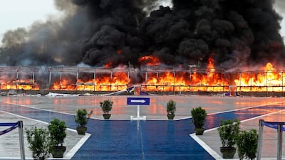 A burning haul of illegal drugs at a destruction ceremony on International Day against Drug Abuse and Illicit Trafficking, in Yangon, Myanmar. EPA