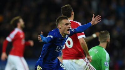 Jamie Vardy of Leicester City celebrates scoring his team's goal during their Premier League match against Manchester United last weekend. Laurence Griffiths / Getty Images / November 28, 2015