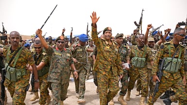 The investigation found the case is linked to arrangements requested by the armament committee of the Sudanese government, led by army chief Gen Abdel Fattah Al Burhan, centre. AFP
