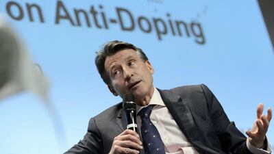 International Association of Athletics Federations (IAAF) president Sebastian Coe speaks during the WADA Symposium for Anti-Doping Organizations (ADOs), in Lausanne, Switzerland. Laurent Gillieron/Keystone