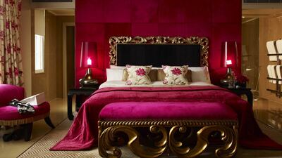 The May Fair Hotel Schiaparelli Suite bedroom. Courtesy The May Fair