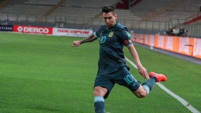 Argentina's Lionel Messi strikes the ball. AFP