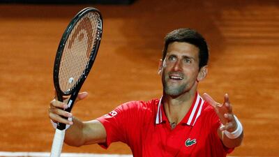 Serbia's Novak Djokovic celebrates winning his Italian Open semi-final match against Lorenzo Sonego. Reuters