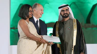 Sheikh Mohammed bin Rashid, Vice President and Ruler of Dubai, joins Prince Karim Aga Khan in handing out the Aga Khan Awards for Architecture at Al Jahili Fort in Al Ain. Wam