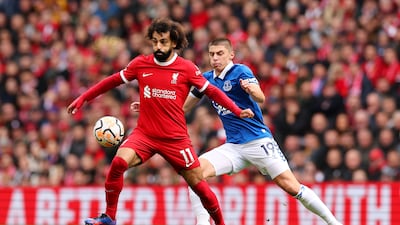 Mohamed Salah of Liverpool is put under pressure by Vitaliy Mykolenko. Getty