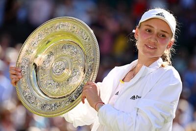 Kazakhstan's Russian-born tennis star Elena Rybakina celebrates after winning the Wimbledon final in 2022. AFP