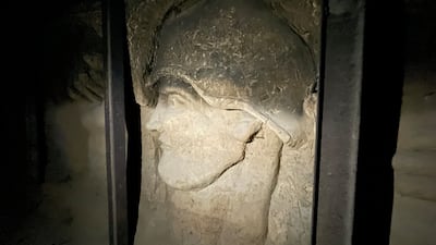 A bas relief depicting a Syrian regime soldier, in a former rebel tunnel. Khaled Yacoub Oweis / The National