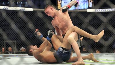 Lightweight bout between Fares Ziam (blue shorts) and Don Madge in the Early Prelims at UFC 242. Chris Whiteoak / The National