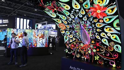 The OLED Arch signage, one of LG's newest products, on display at Gitex Technology Week. Pawan Singh / The National
