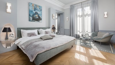 The 2,928-square-foot apartment has three bedrooms and four bathrooms, and comes with original parquet flooring
