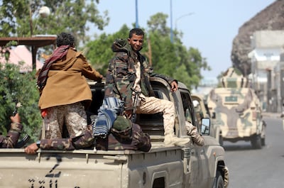 Yemeni forces patrol a street in the southern port city of Aden. EPA