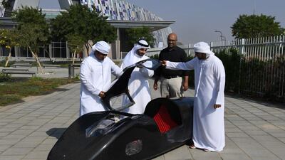 Students from United Arab Emirates University spent 4 months designing the car, at a cost of Dh100,000, to compete in an eco-marathon in Singapore this month. Wam
