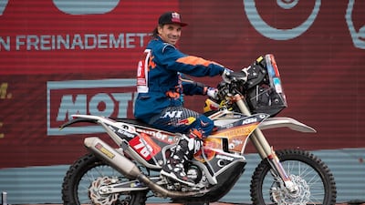 Austrian Martin Freinademetz (Red Bull Romaniacs) during the podium ceremony. EPA