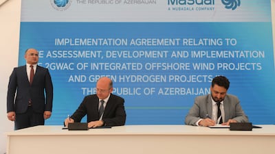 Abu Dhabi's Masdar signed two agreements with Azerbaijan to develop renewable energy and green hydrogen projects in the country with a combined capacity of 4,000 megawatts. Photo: Masdar