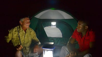 A Solarway lamp lites a campsite in Zimbabwe. Courtesy Solarway