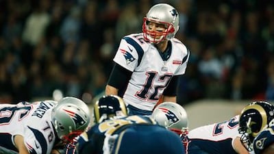 New England Patriots quarterback Tom Brady sizes up his options at Wembley.