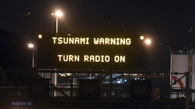 A motorway sign pictured in Wellington on November 14, 2016, following the quake. Ross Setford/SNPA via AP