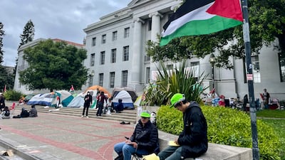 Pro-Palestinian protesters gather in front of Sproul Hall on the campus of the University of California, Berkeley. AP