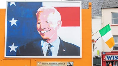 A giant painting of US Presidential candidate Joe Biden, erected in his ancestral home of Ballina, northwest Ireland. AFP