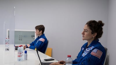 Nasa astronauts Jessica Meir (right) and Anne Mclain also participated in the interview panel to help UAE select its next two astronauts. Courtesy: MBRSC